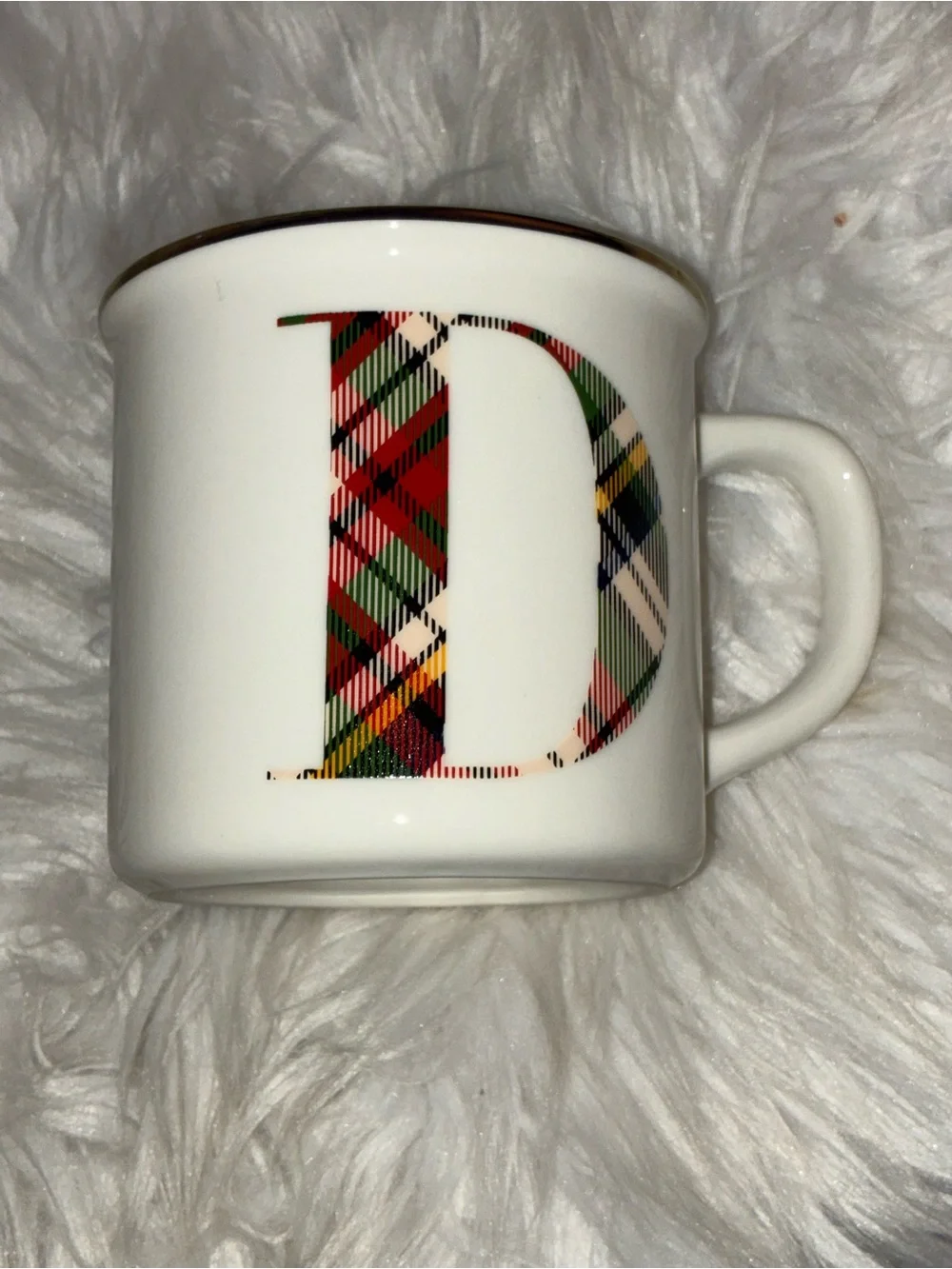 Like New Pottery Barn Plaid‎ Alphabet Stoneware Mug featuring the letter 